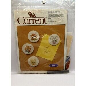 VTG NOS 1982 Current Crewel Embroidery Magnet Set Of 4 Kit  Animals
